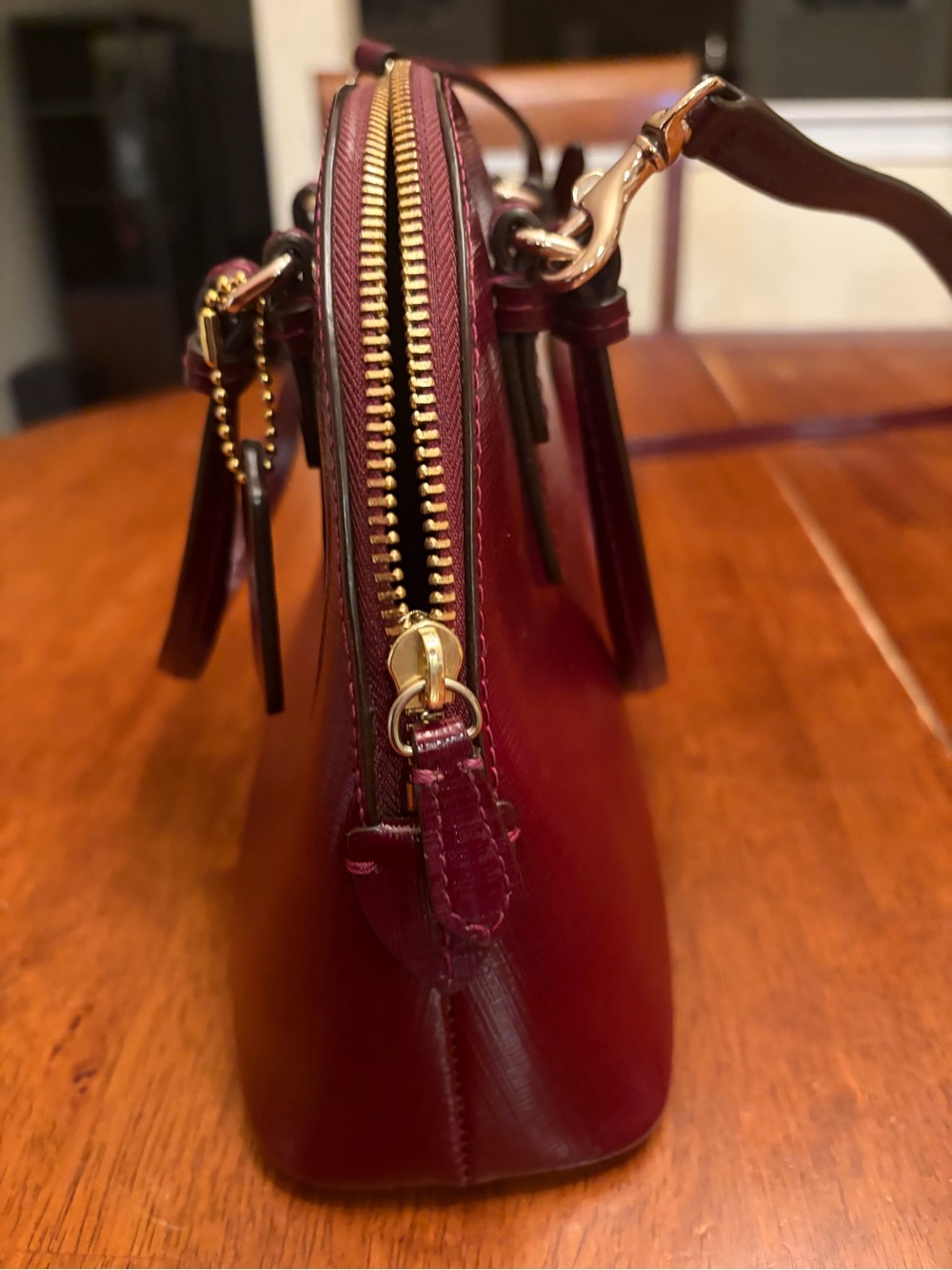 Coach Peyton Women's Dome Satchel Bag - Burgundy Leather - Picture 11 of 16